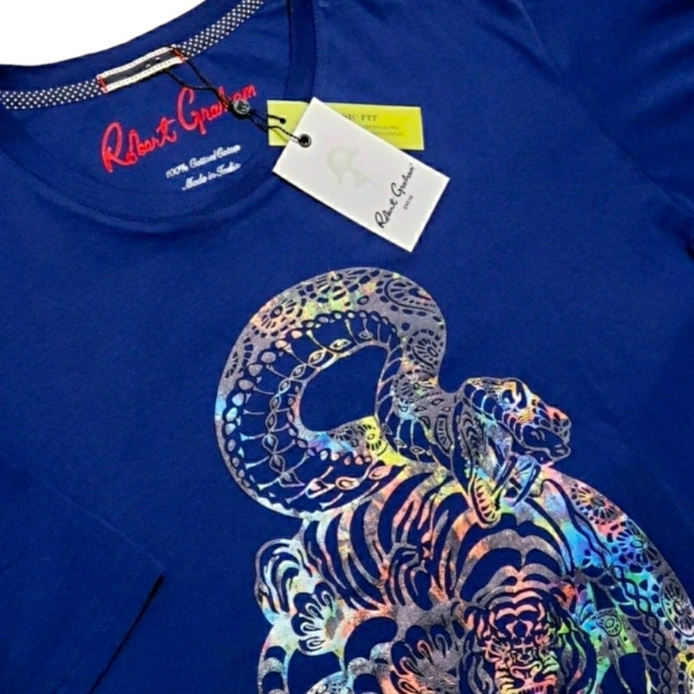 Robert Graham Cobra Tiget Graphic Print Classic Fit Sport T-Shirt Blue